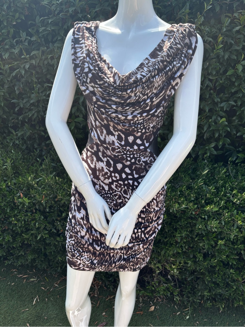 bebe Brown Animal Print Cowl Neck Mini Dress Y2K - Picture 5 of 12